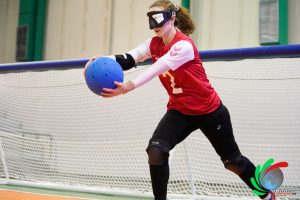 Antonia in play at the 2022 Goalball World Championships