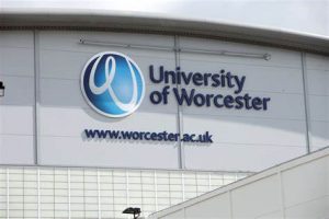 University of Worcester signage on the side of a building