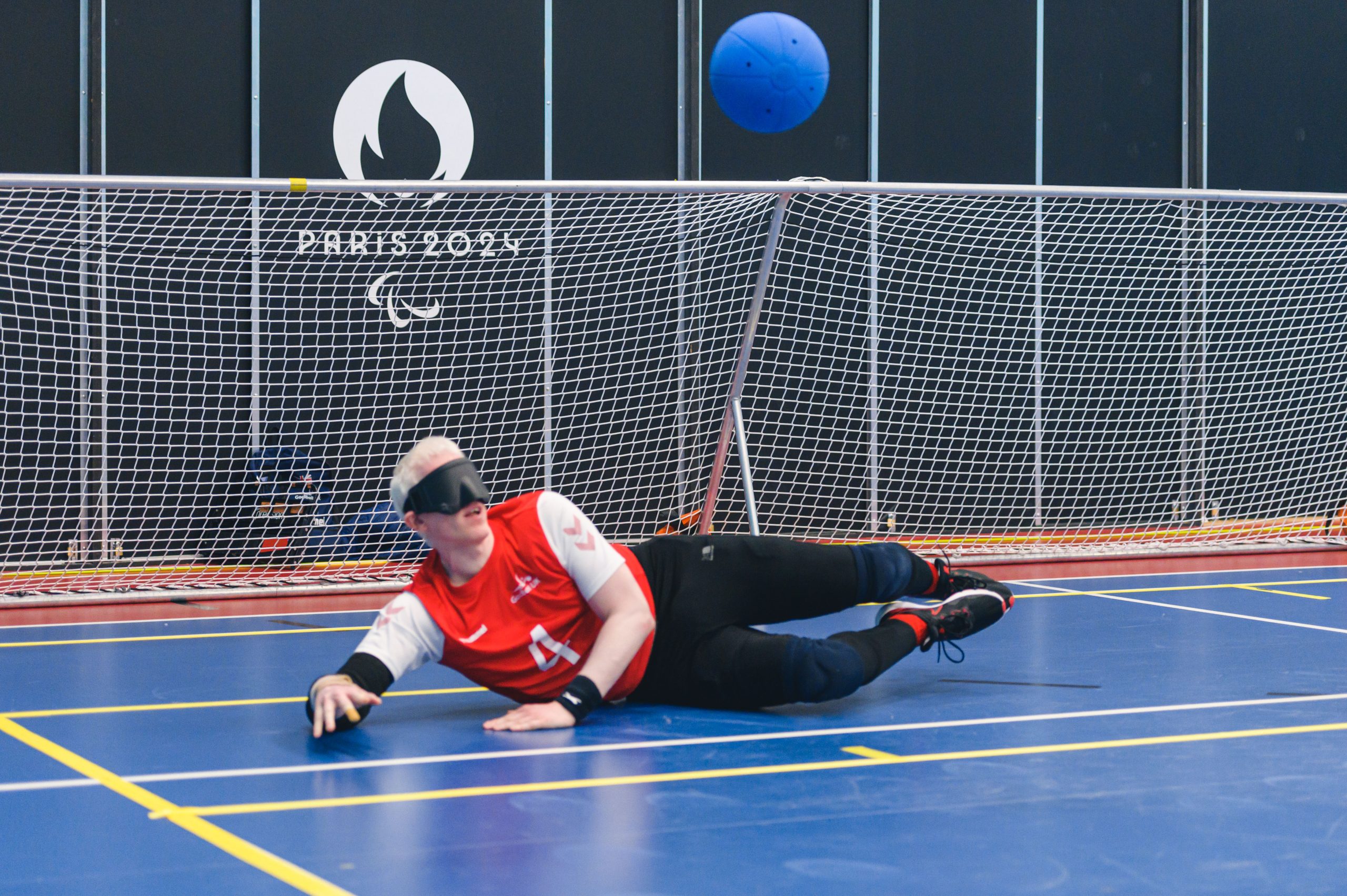 David Scott gets ready to defend a goal with his body at a GB training camp