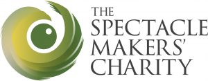 The Spectacle Makers Charity logo which is an abstract green swirl around a pupil