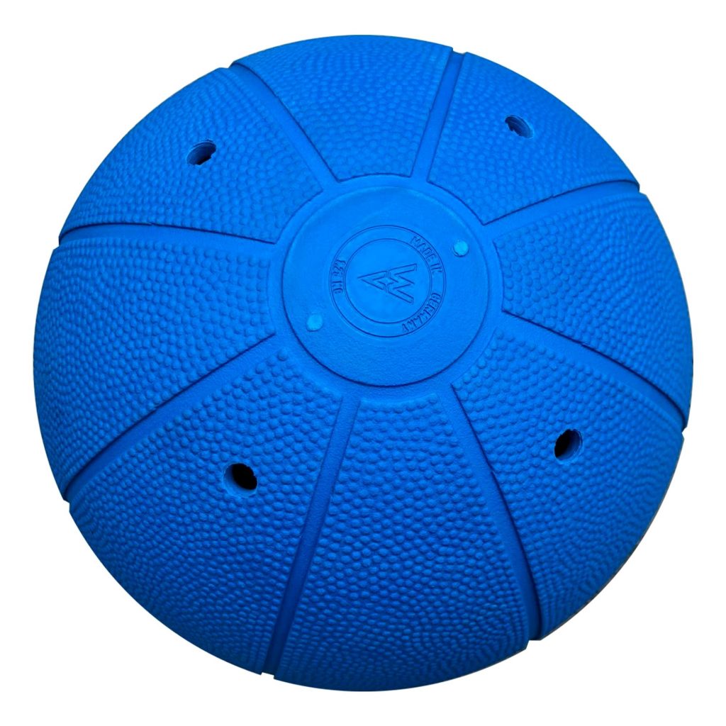 Blue goalball on a white background