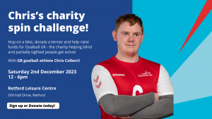 Branded graphic with the event details in white text and an image of Chris Colbert in GB kit