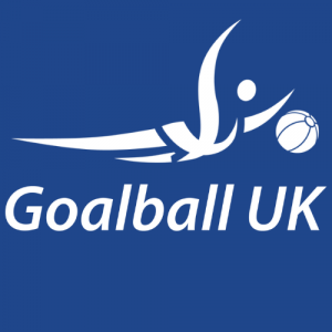 The Goalball uK logo in white with a blue backgroun