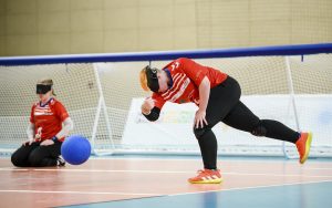 Meme Robertson of GB Women releases the ball to shoot for a goal