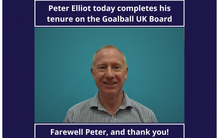 Thank you Peter Elliott graphic! On a dark blue background, white text reading "Thank you Peter Elliott!". There's a photo of Peter standing in front of a turquoise wall in a smart buttoned, striped shirt. He is smiling to the camera.