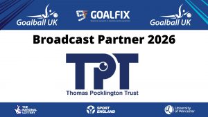 Broadcast partner promotional graphic. The top and bottom of the graphic are blue, and the middle is white with black text reading "Broadcast partner 2026" and the Thomas Pocklington Trust logo underneath.