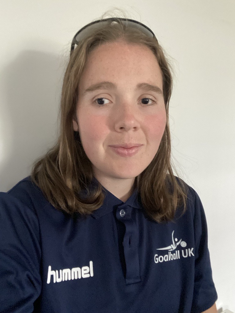 headshot of Lois on a blue Goalball UK top